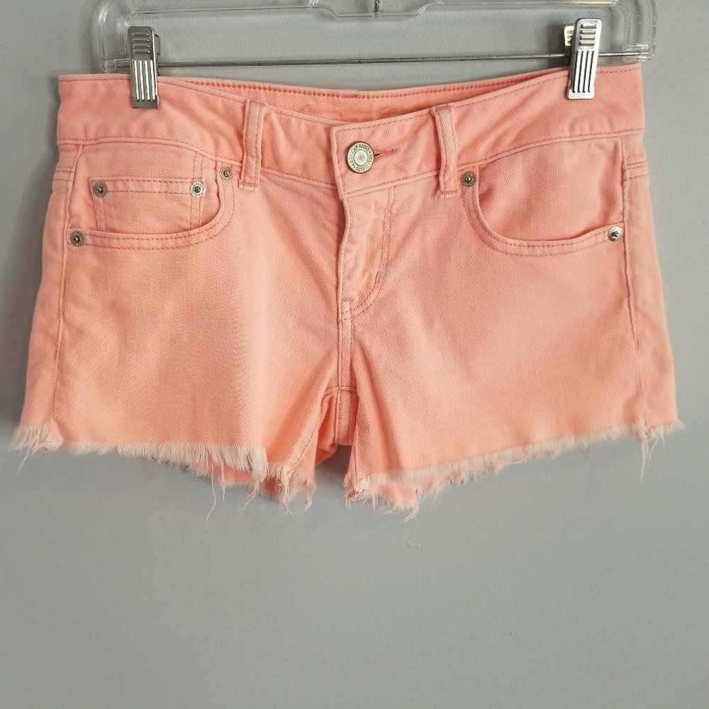 American Eagle Low Rise Coral Denim Shorts 4